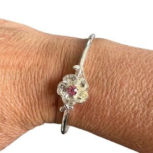 Silver Flower Bangle Bracelet